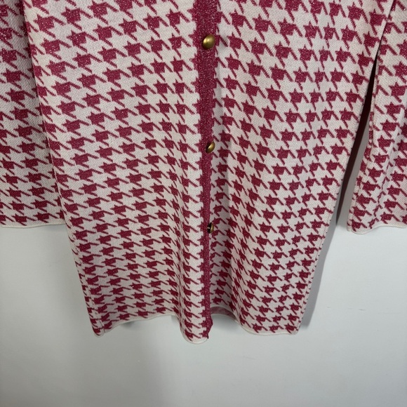FIGARO Pink White Houndstooth Cardigan Dress Size 3 Long Sleeve Made in Greece - Picture 4 of 14